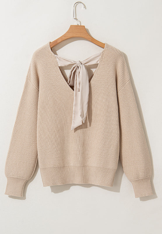 WestCloset Tied Back V-Neck Long Sleeve Sweater 