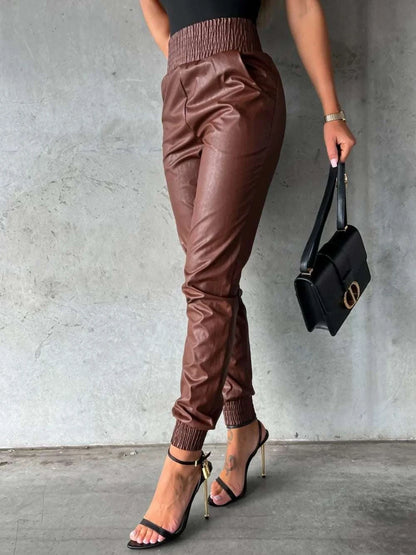 Smocked High Waist Pants with Pockets WESTCLOSET