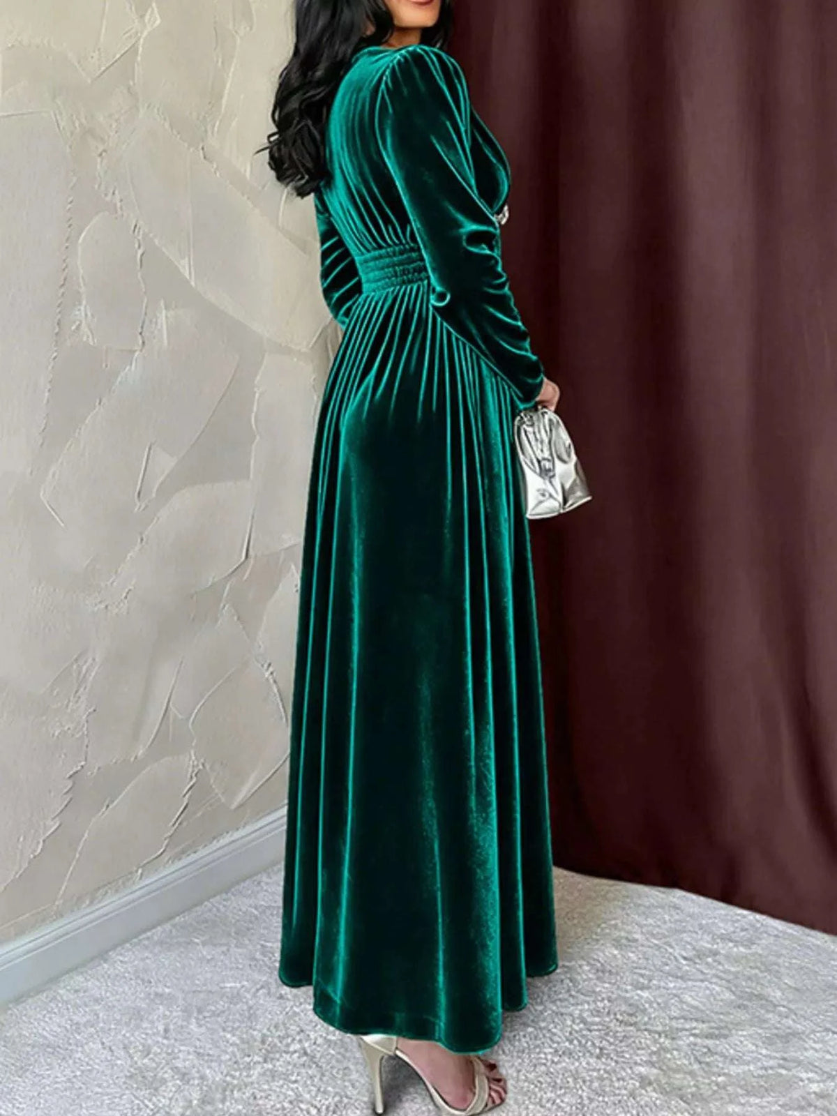 Velvet V-Neck Long Sleeve Maxi Dress WESTCLOSET