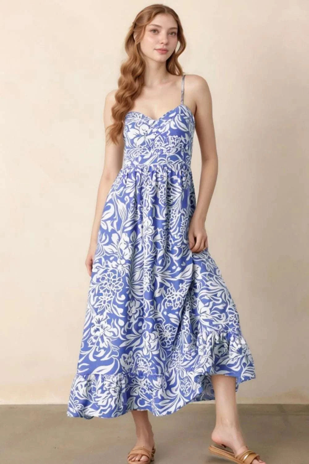Floral Print Spaghetti Strap High Waist Dress WESTCLOSET