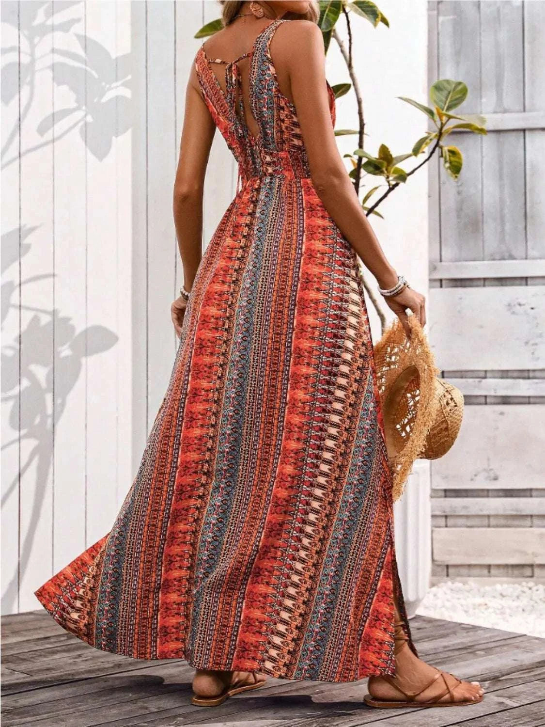 Tied Back Printed Sleeveless Maxi Slit Dress WESTCLOSET