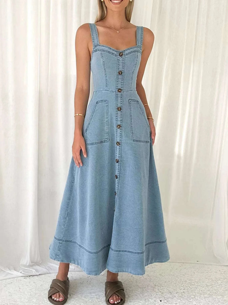 Wide Strap Sweetheart Neck Denim Dress WESTCLOSET
