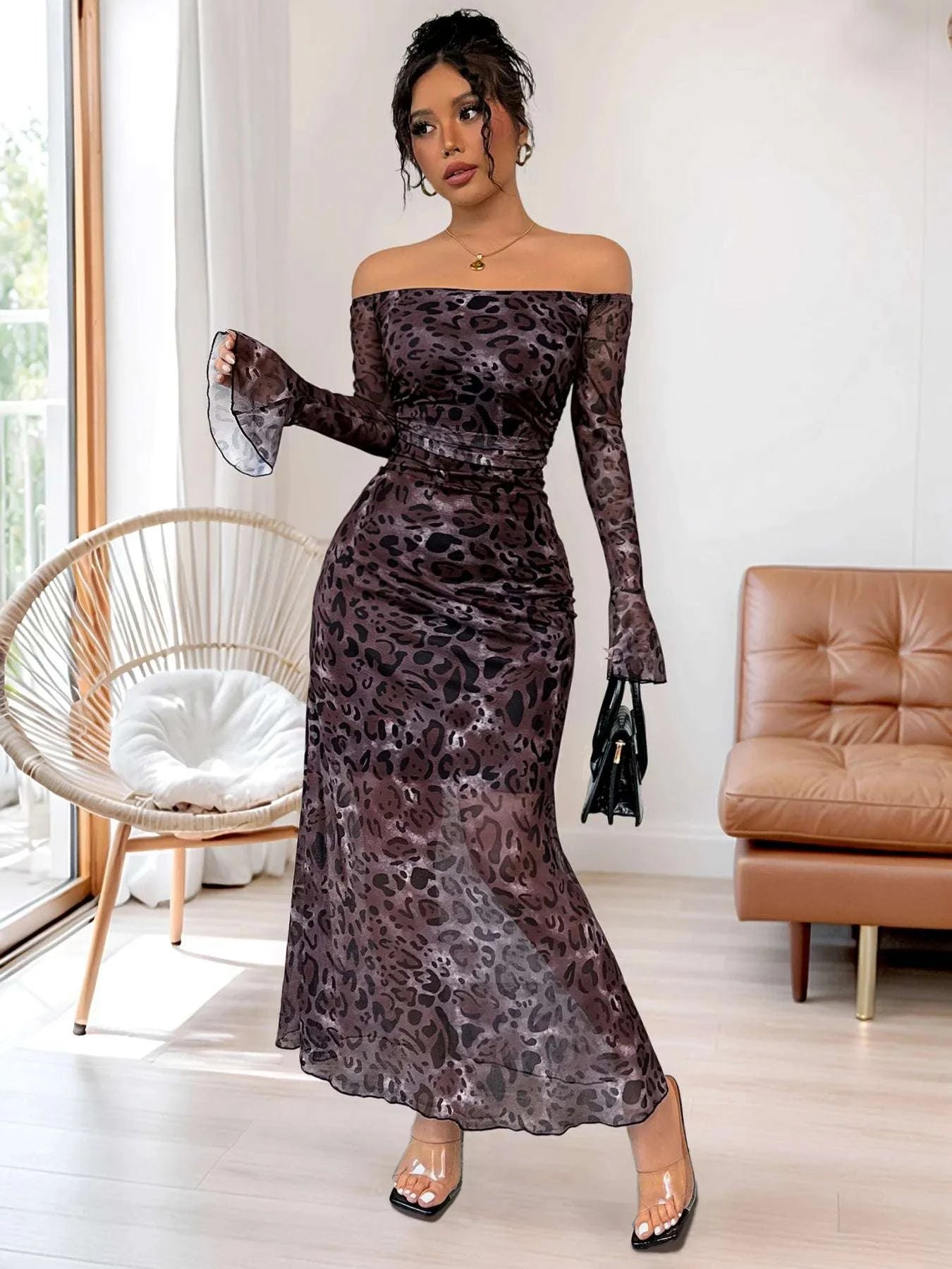 Off-Shoulder Long Sleeve Maxi Dress WESTCLOSET