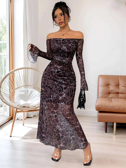 Off-Shoulder Long Sleeve Maxi Dress WESTCLOSET