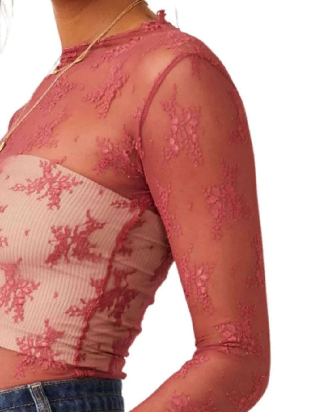 Lace Mock Neck Long Sleeve Blouse WESTCLOSET