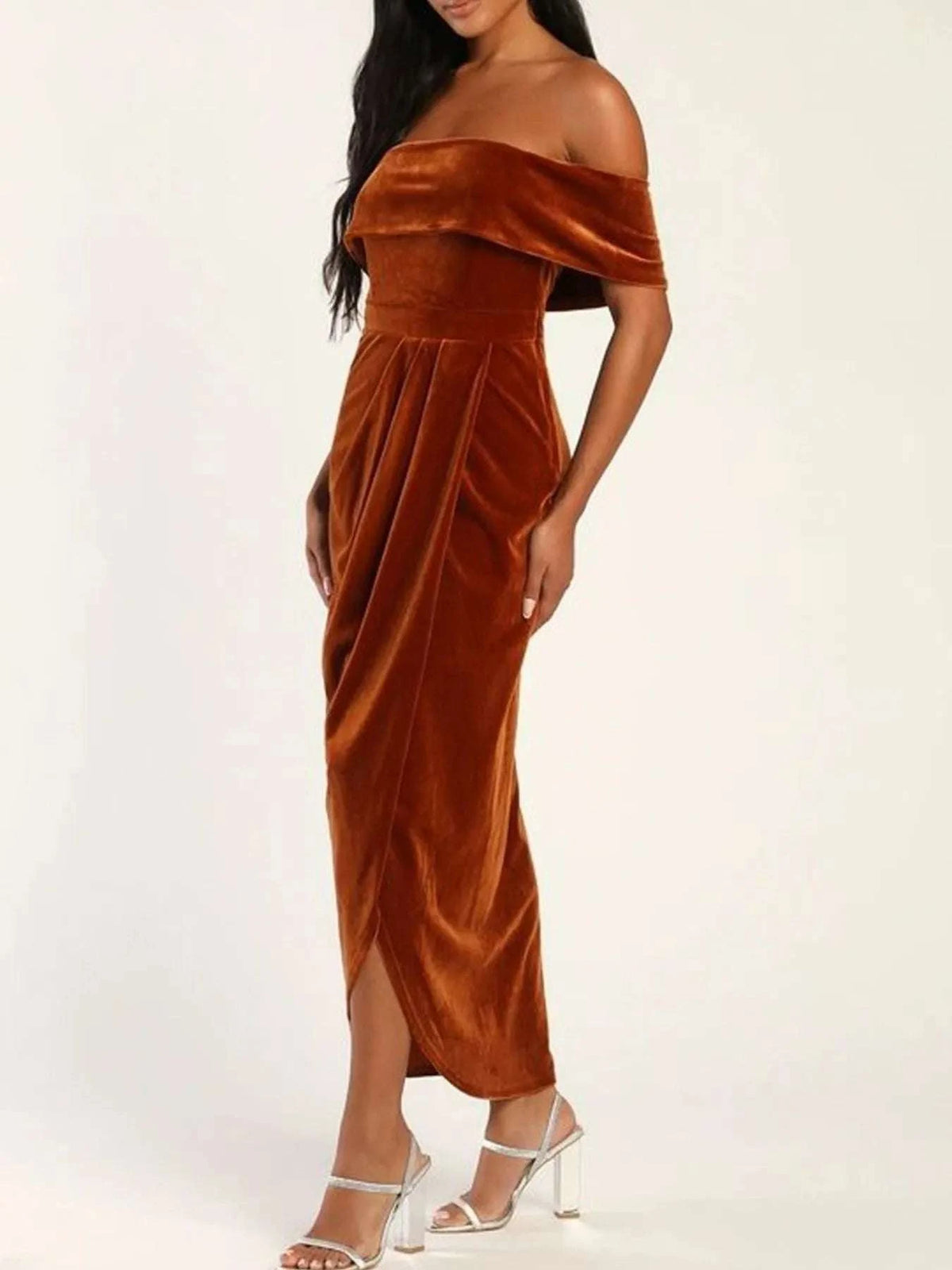 Off-Shoulder Wrap Dress with Side Slit WESTCLOSET