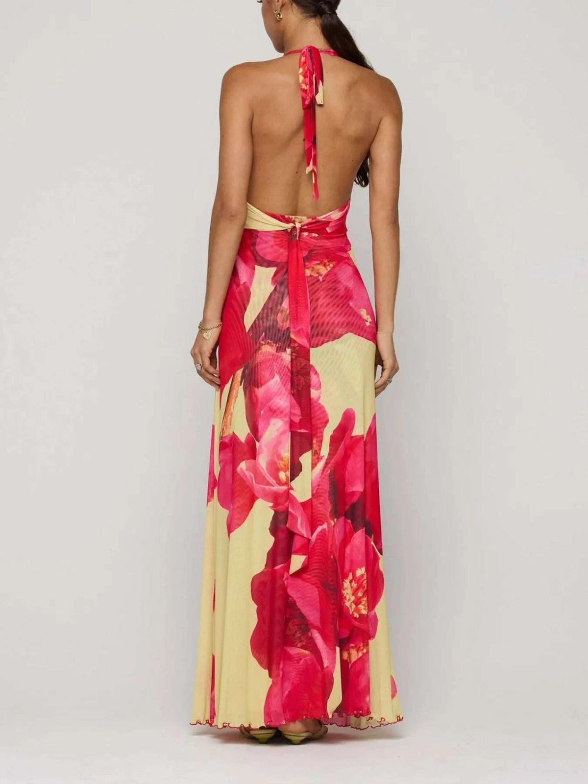 Floral Halter Neck Deep V Maxi Dress WESTCLOSET