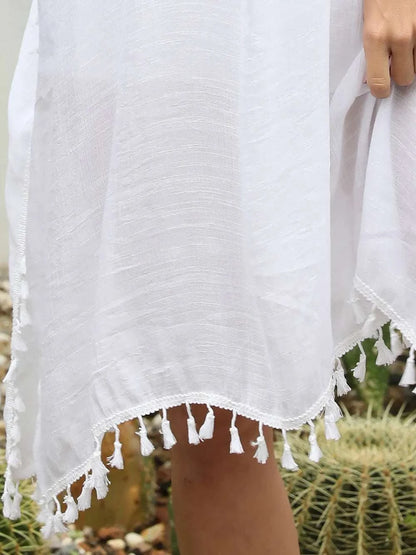 Tassel Cutout Half Sleeve Cover-Up WESTCLOSET