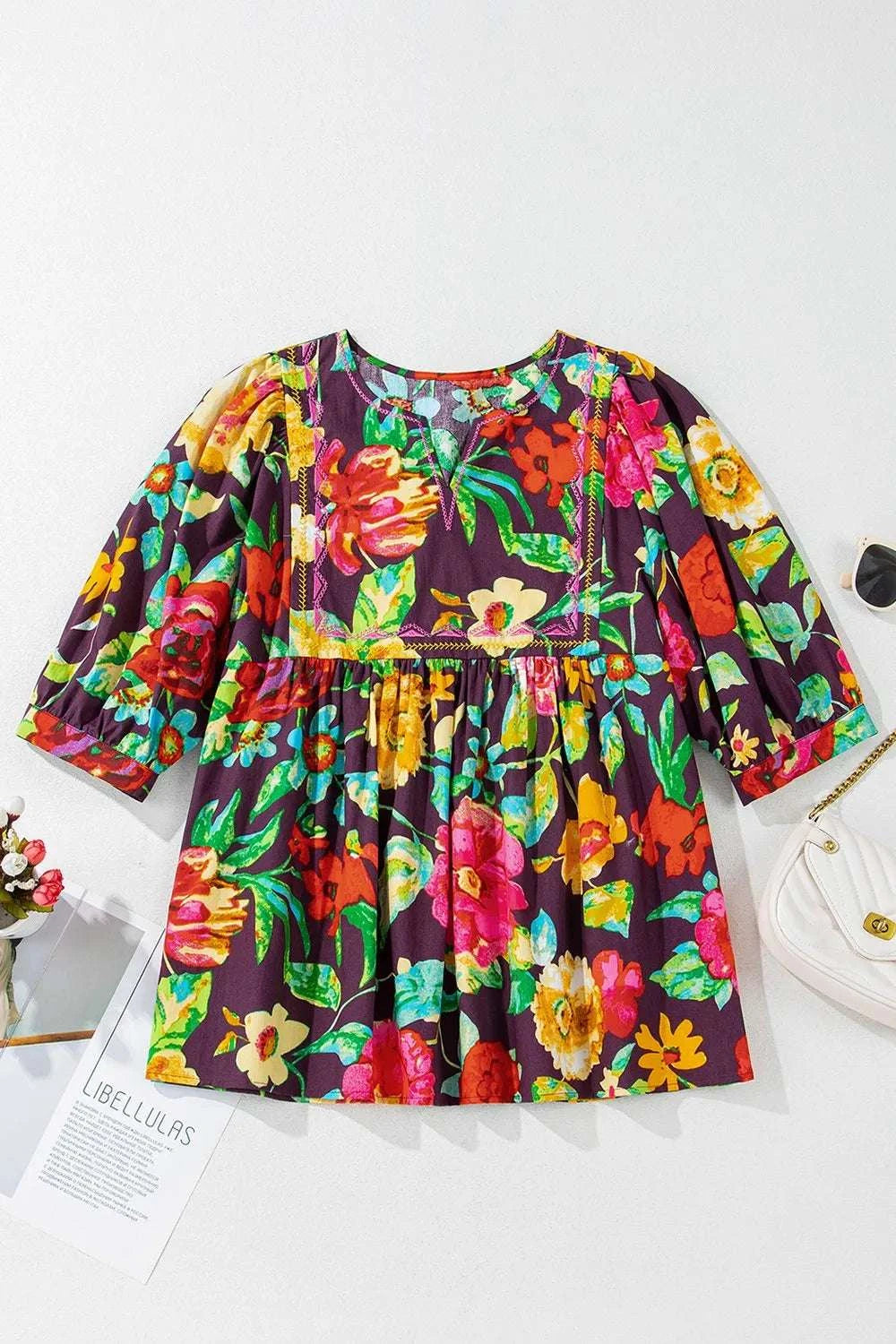 Flower Embroidered Trim Half Sleeve Blouse WESTCLOSET