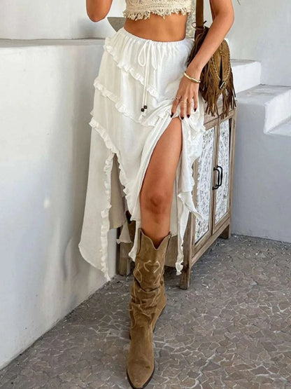 Devine Slit Drawstring Ruffled Skirt WESTCLOSET