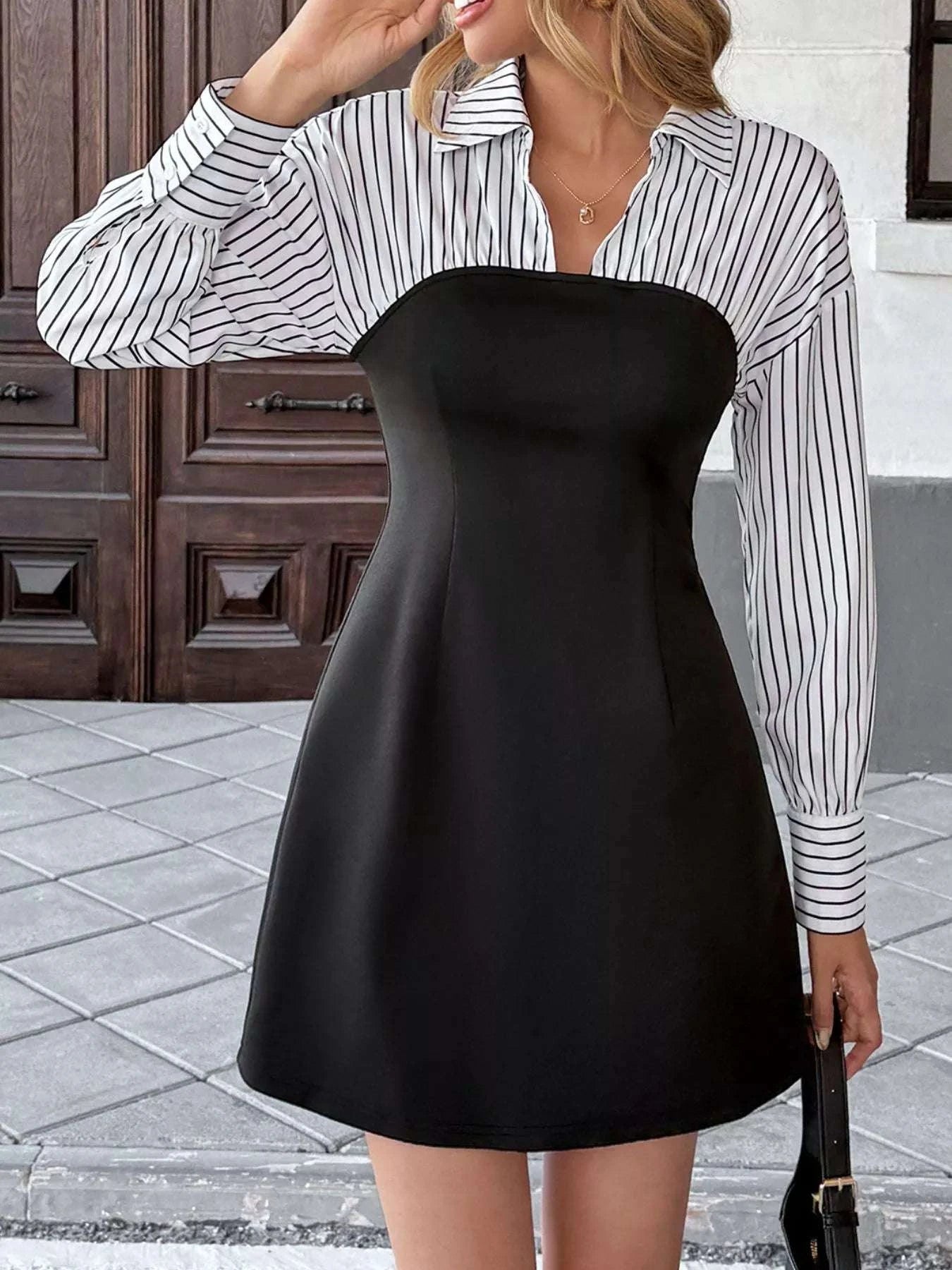 Striped Shirt Panel Bodycon Mini Dress WESTCLOSET