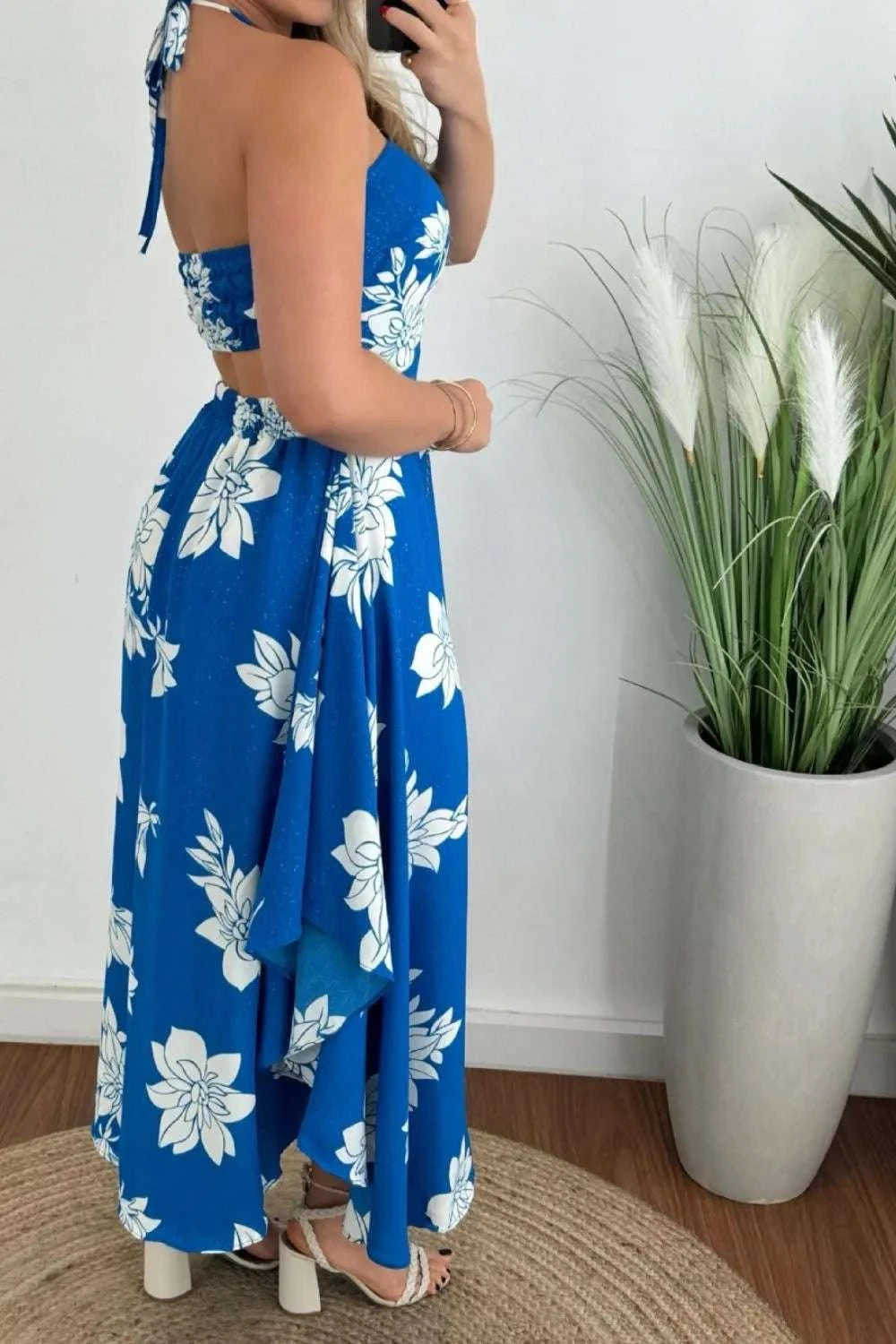 Smocked Printed Halter Neck Dress WESTCLOSET