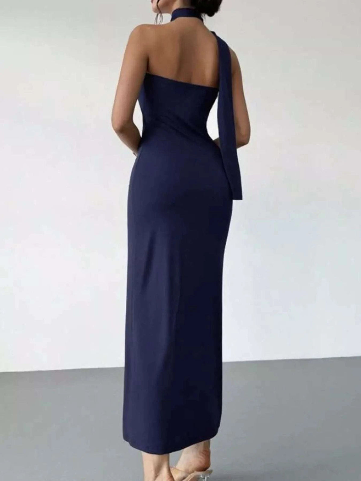 Halter Neck Ruched Bodycon Midi Dress WESTCLOSET