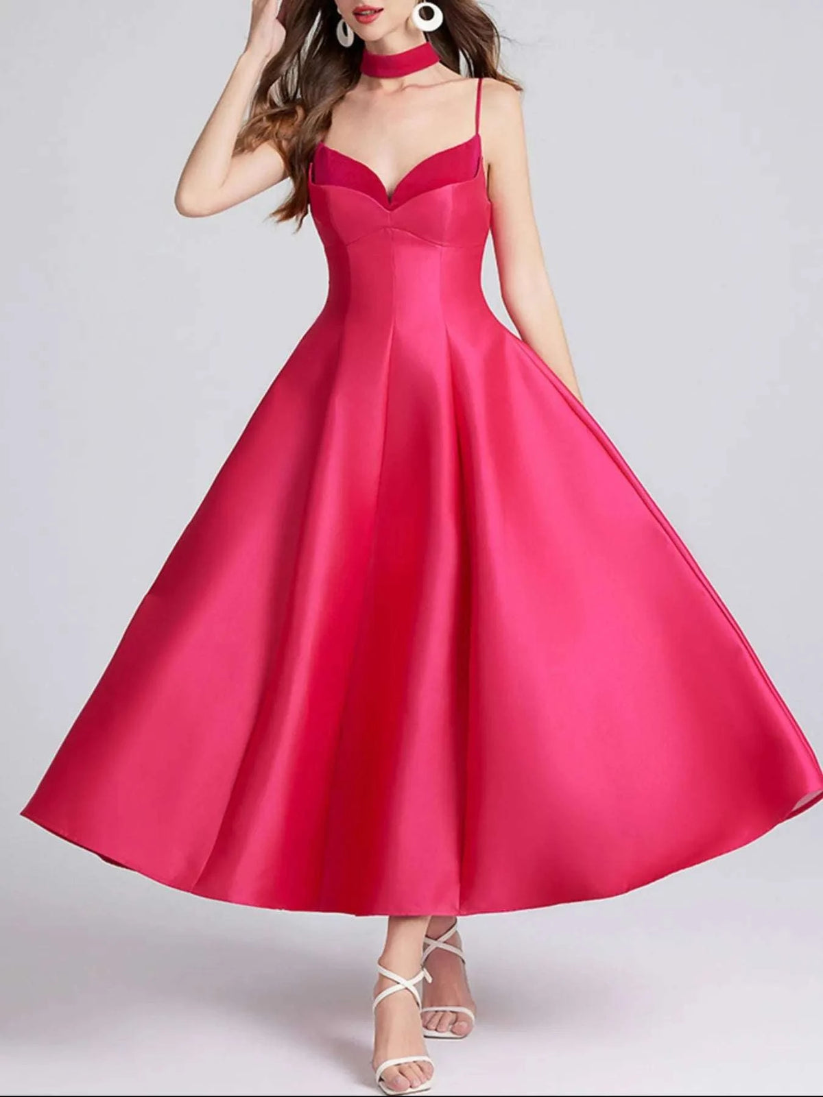 Sweetheart Spaghetti Strap Midi Dress with Collar WESTCLOSET