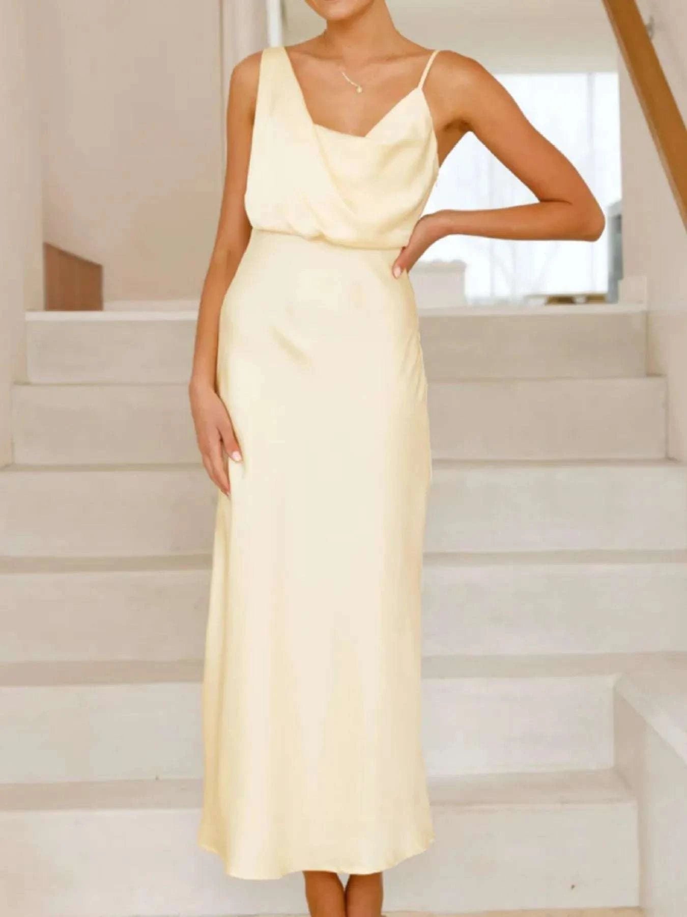 Satin Asymmetrical Midi Dress WESTCLOSET