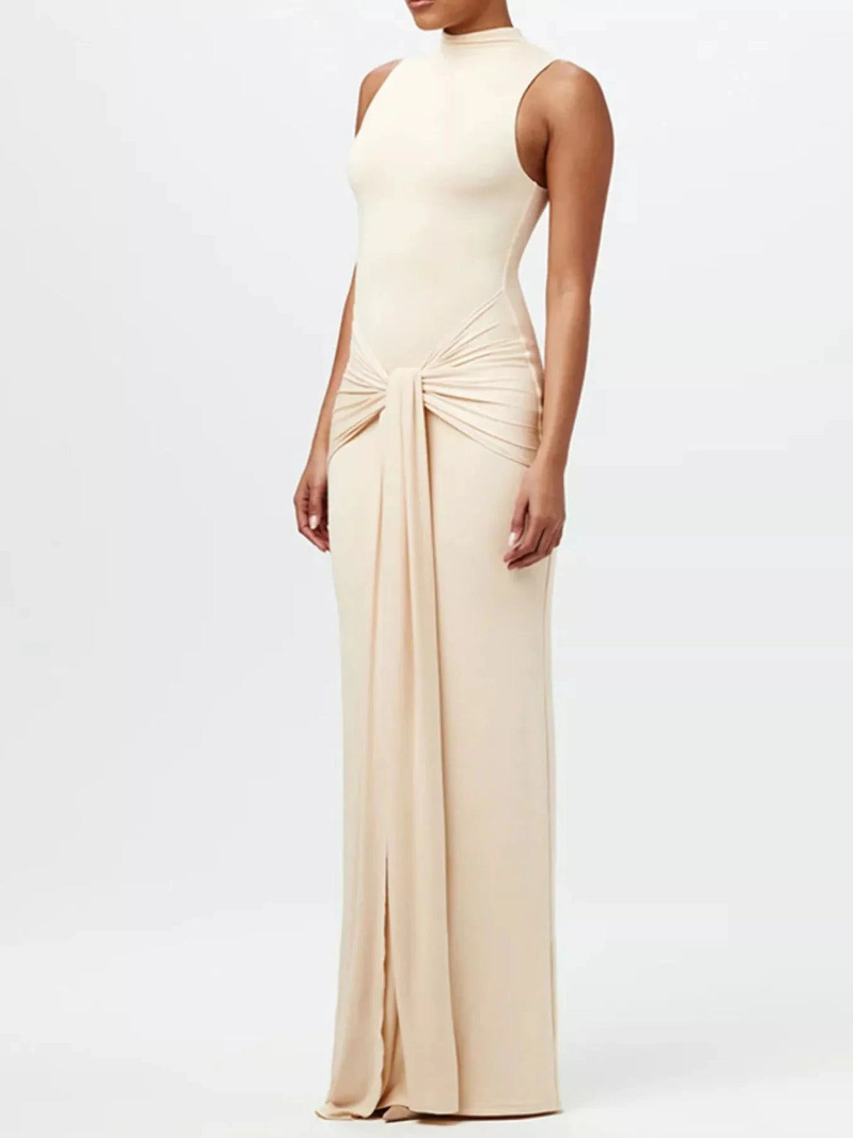 Sleeveless Mock Neck Knot Front Maxi Dress WESTCLOSET
