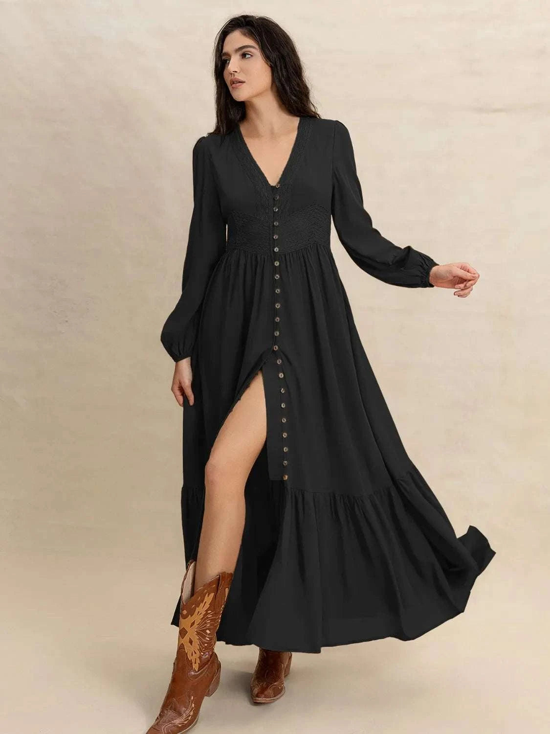 V-Neck Long Sleeve Dress WESTCLOSET