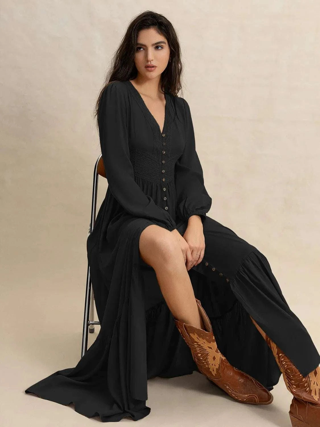 V-Neck Long Sleeve Dress WESTCLOSET