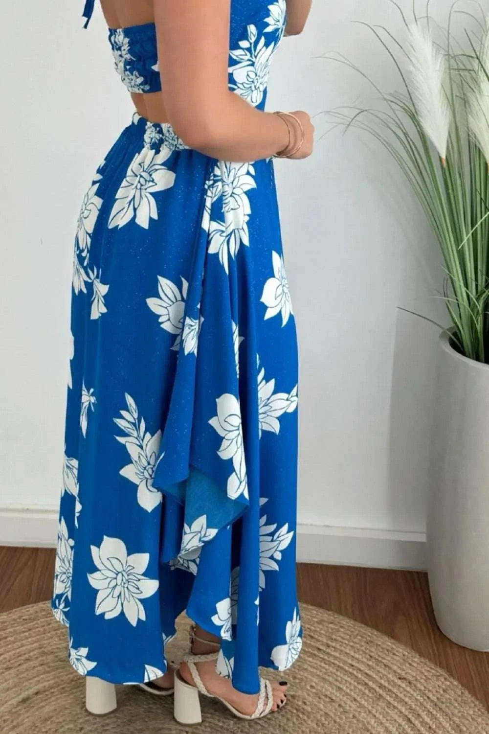 Smocked Printed Halter Neck Dress WESTCLOSET