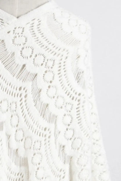 Fringe Openwork Surplice Cape Sleeve Poncho