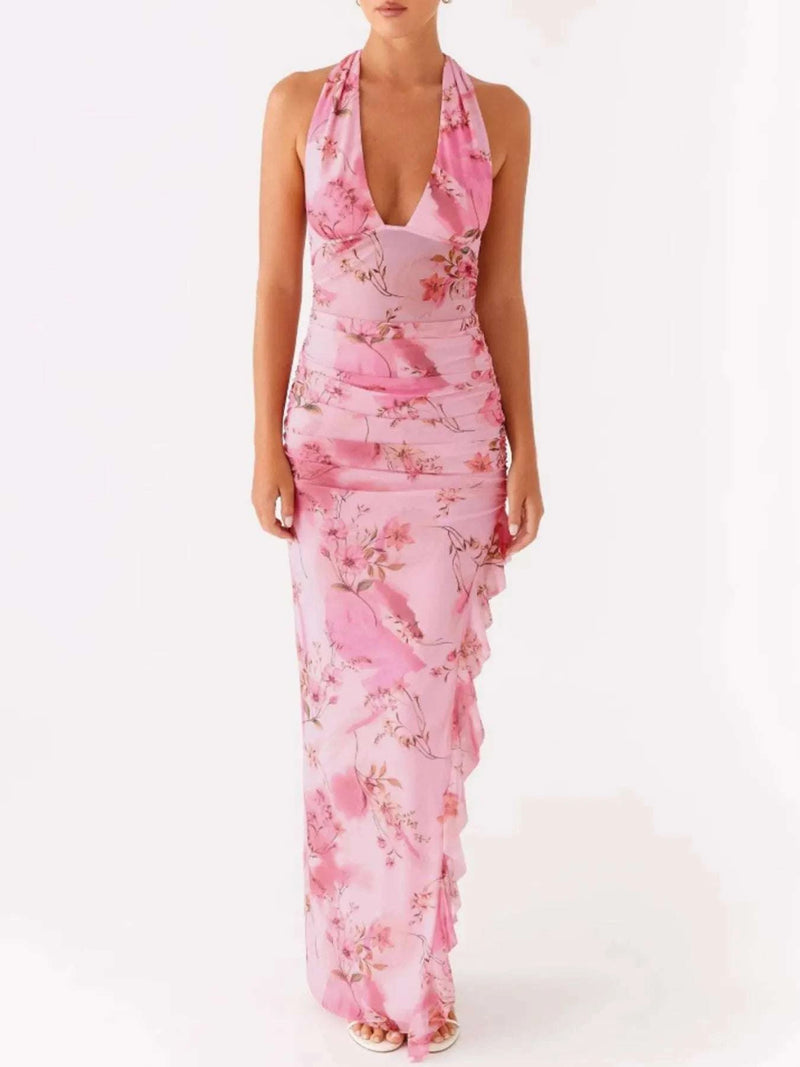 Ruffled Floral Print Halter Neck Cami Dress WESTCLOSET