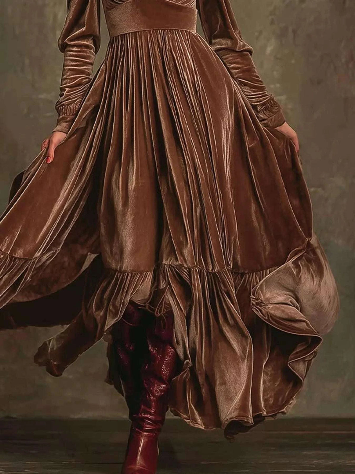 Ruffled Hem Long Sleeve Dress WESTCLOSET