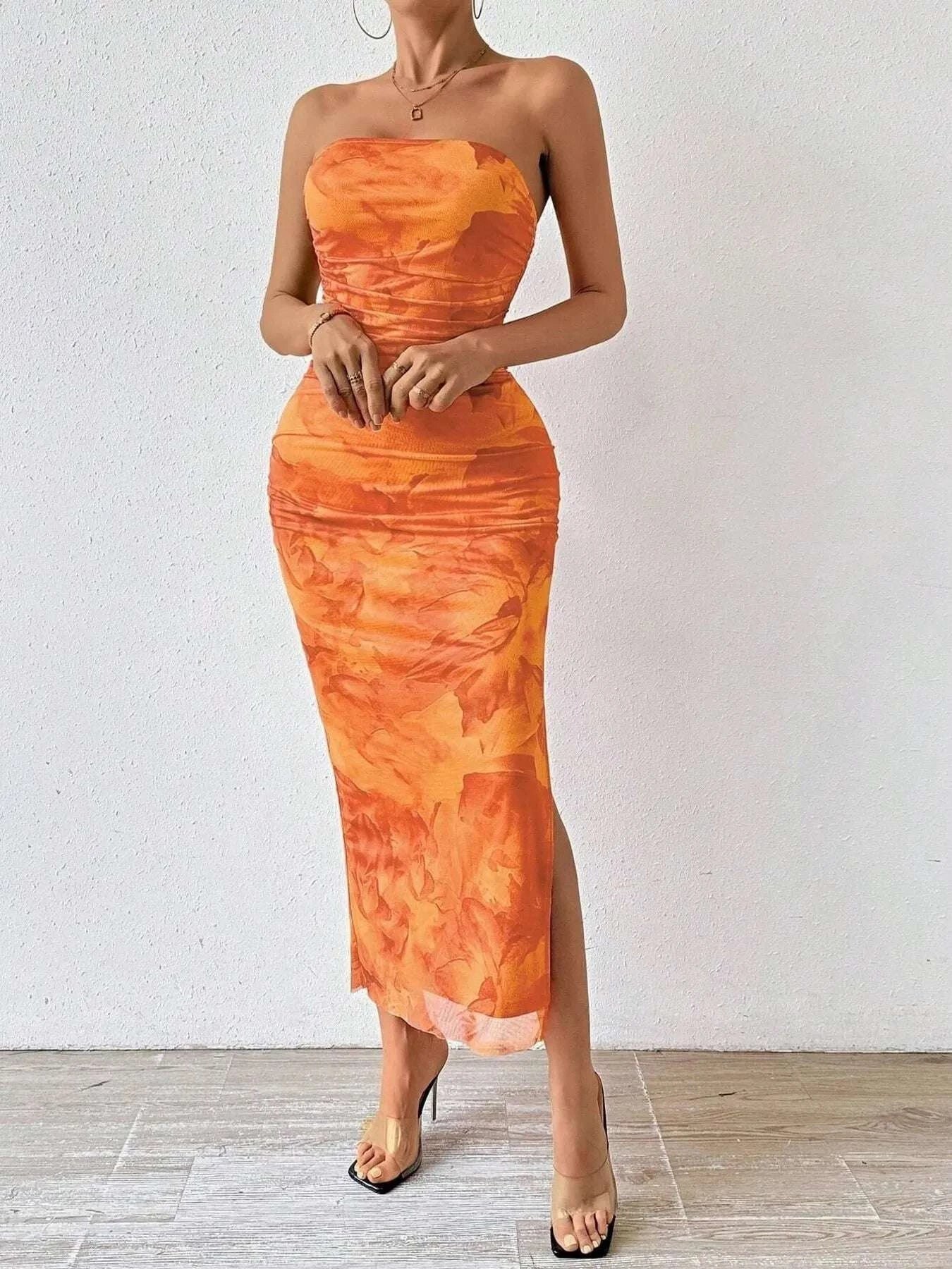 Printed Side Slit Tube Dress WESTCLOSET