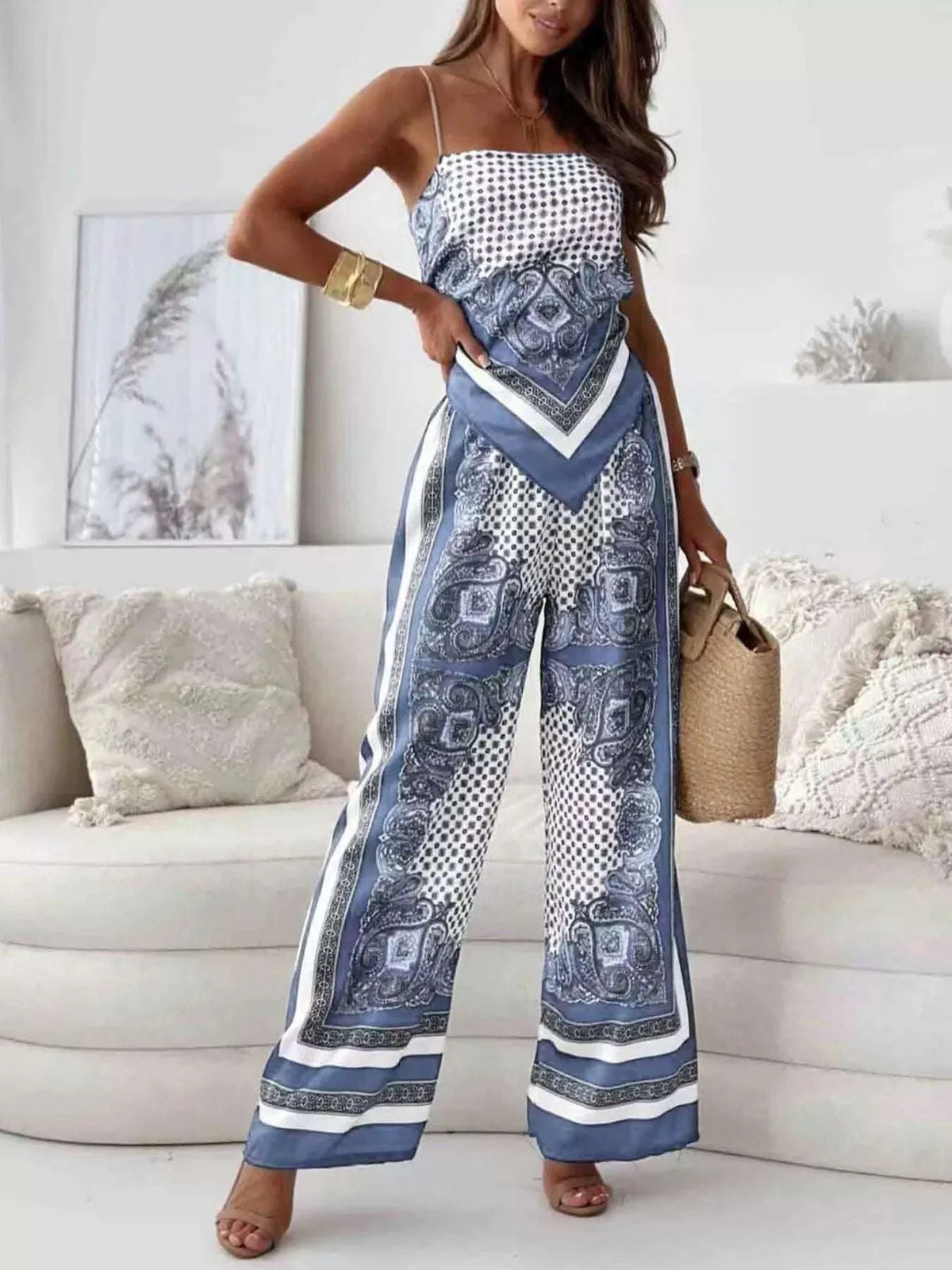 Tie Back Printed Cami and Pants Set WESTCLOSET