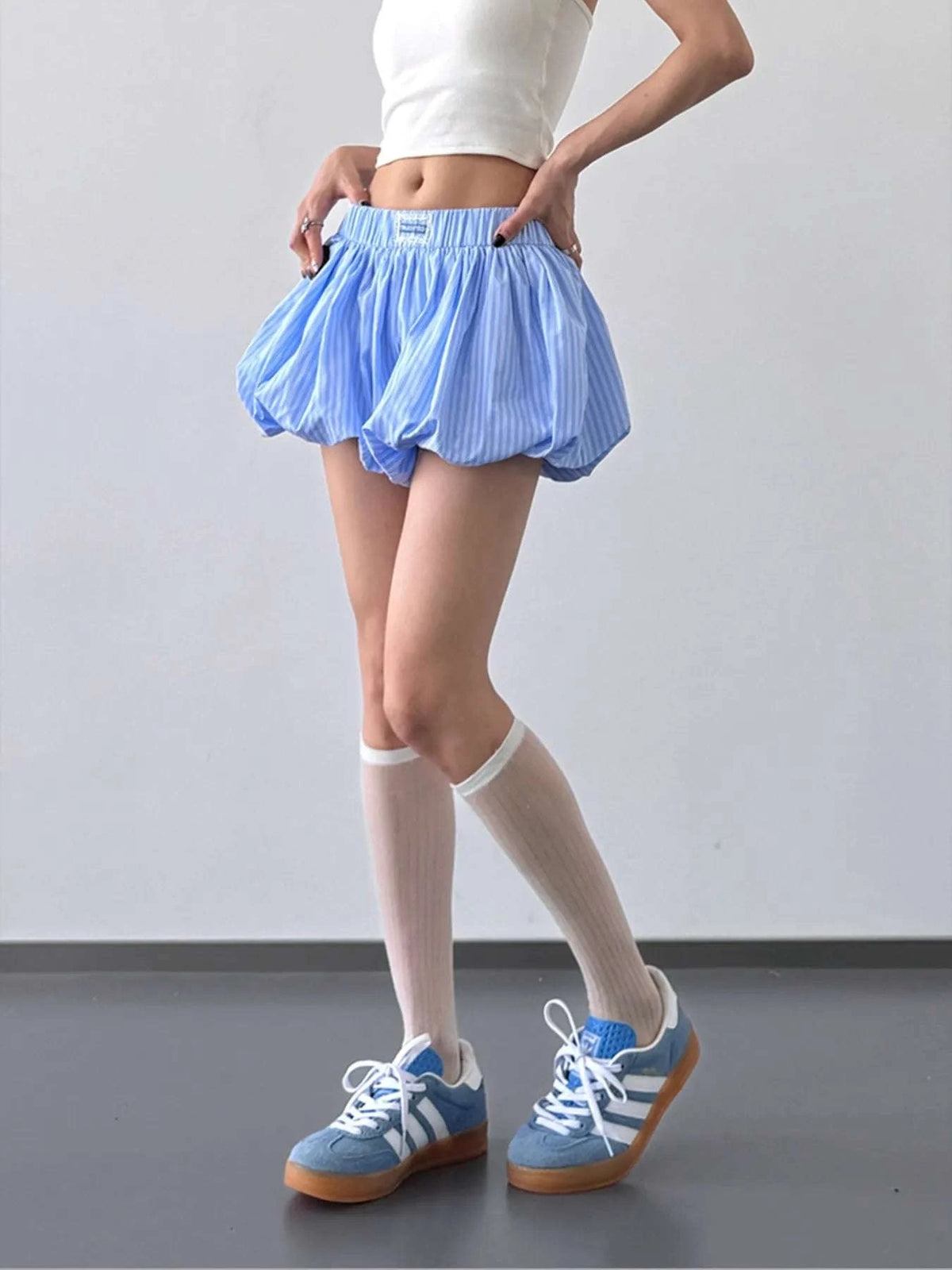 Striped Bubble Hem Casual Shorts WESTCLOSET