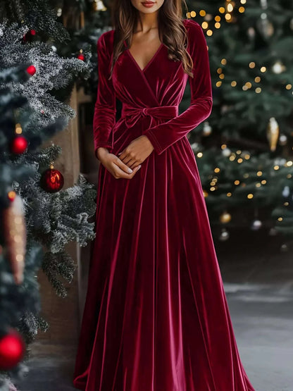 Velvet Wrap Surplice Maxi Dress WESTCLOSET