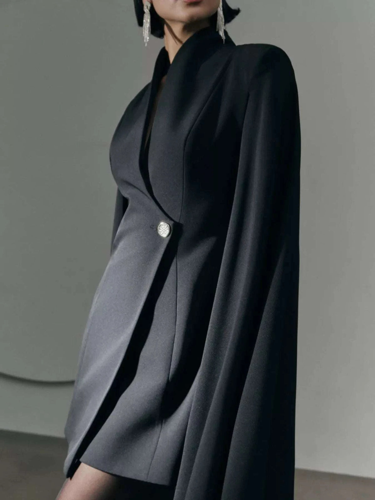 One Button Fitted Mini Blazer Dress with Cape Sleeves WESTCLOSET