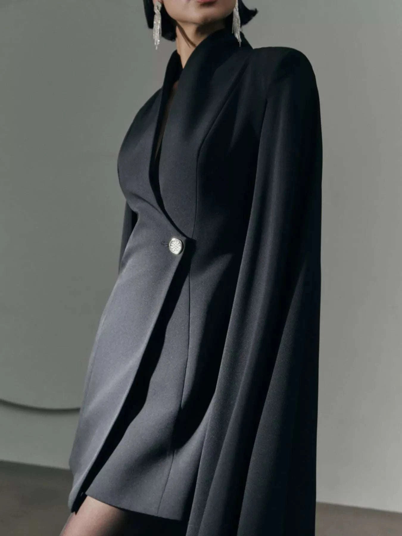 One Button Fitted Mini Blazer Dress with Cape Sleeves WESTCLOSET