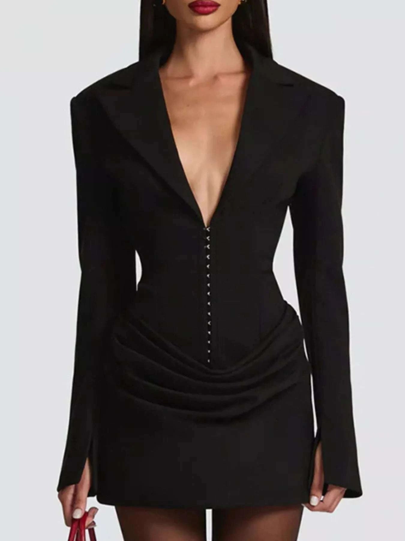 Full Size Blazer-Style Long Sleeve Mini Dress Plus Size WESTCLOSET