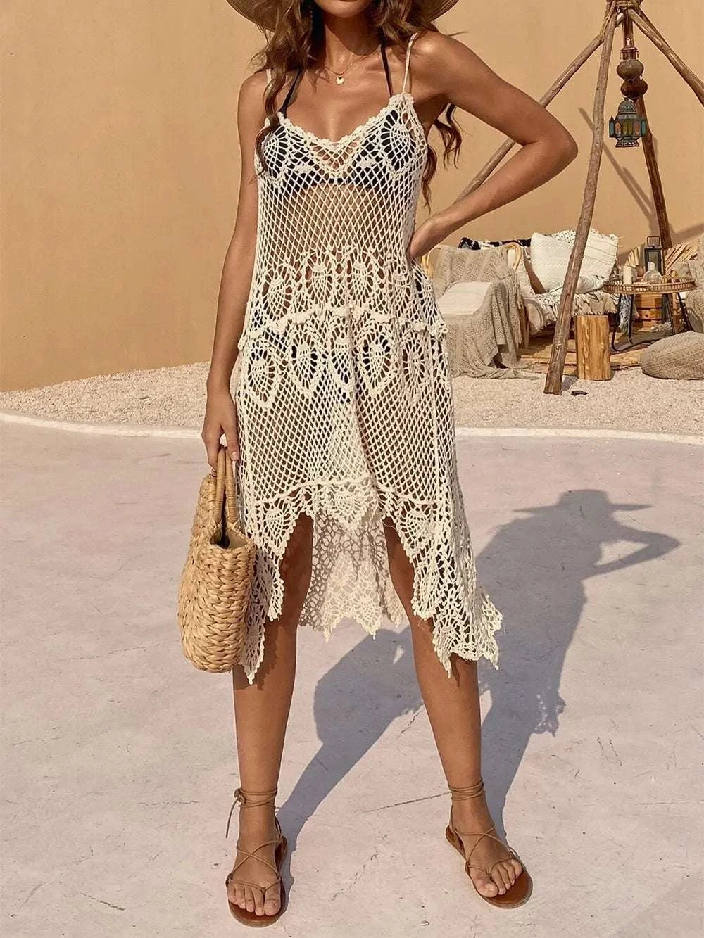 Openwork Scoop Neck Spaghetti Strap Cover-Up Dress WESTCLOSET