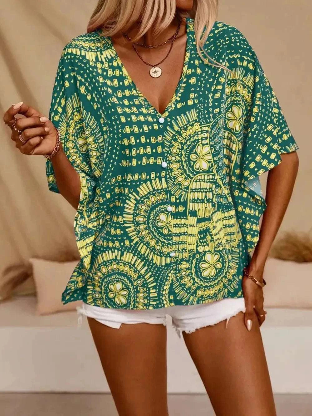 Printed V-Neck Half Sleeve Top WESTCLOSET