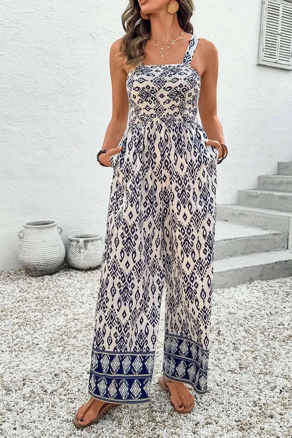 Bohemian Print Wide Leg Jumpsuit WESTCLOSET