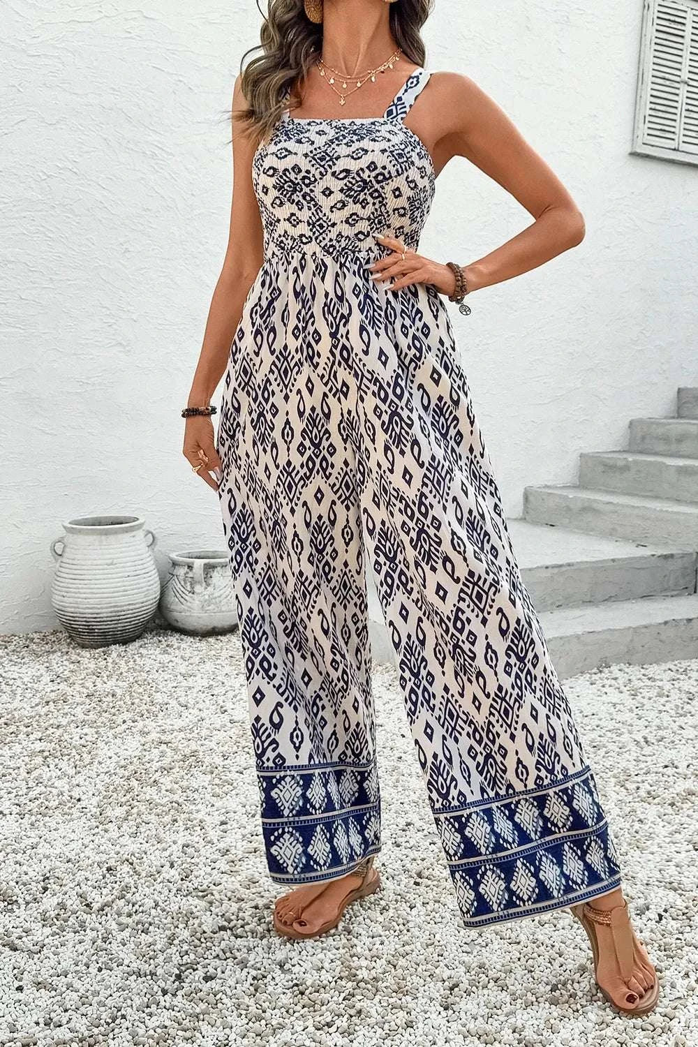 Bohemian Print Wide Leg Jumpsuit WESTCLOSET