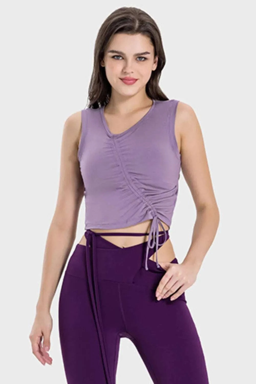 Millennia Drawstring Ruched Wide Strap Active Tank WESTCLOSET