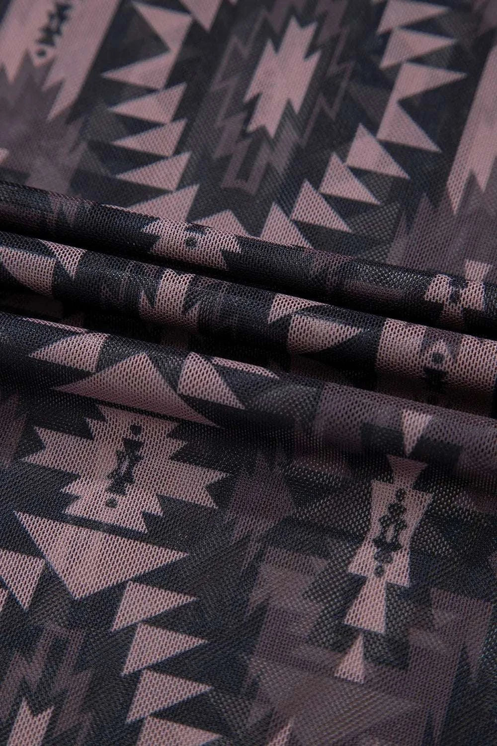 Aztec Print Mock Neck Short Sleeve Mesh T Shirt WESTCLOSET