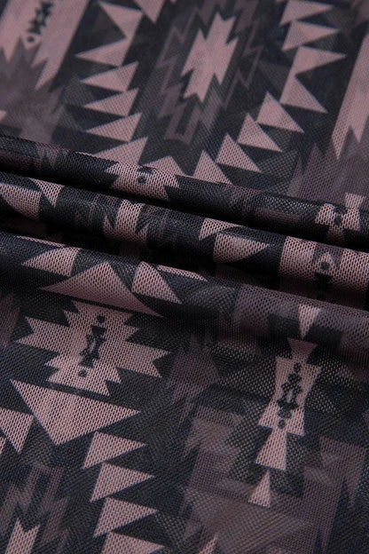 Aztec Print Mock Neck Short Sleeve Mesh T Shirt WESTCLOSET