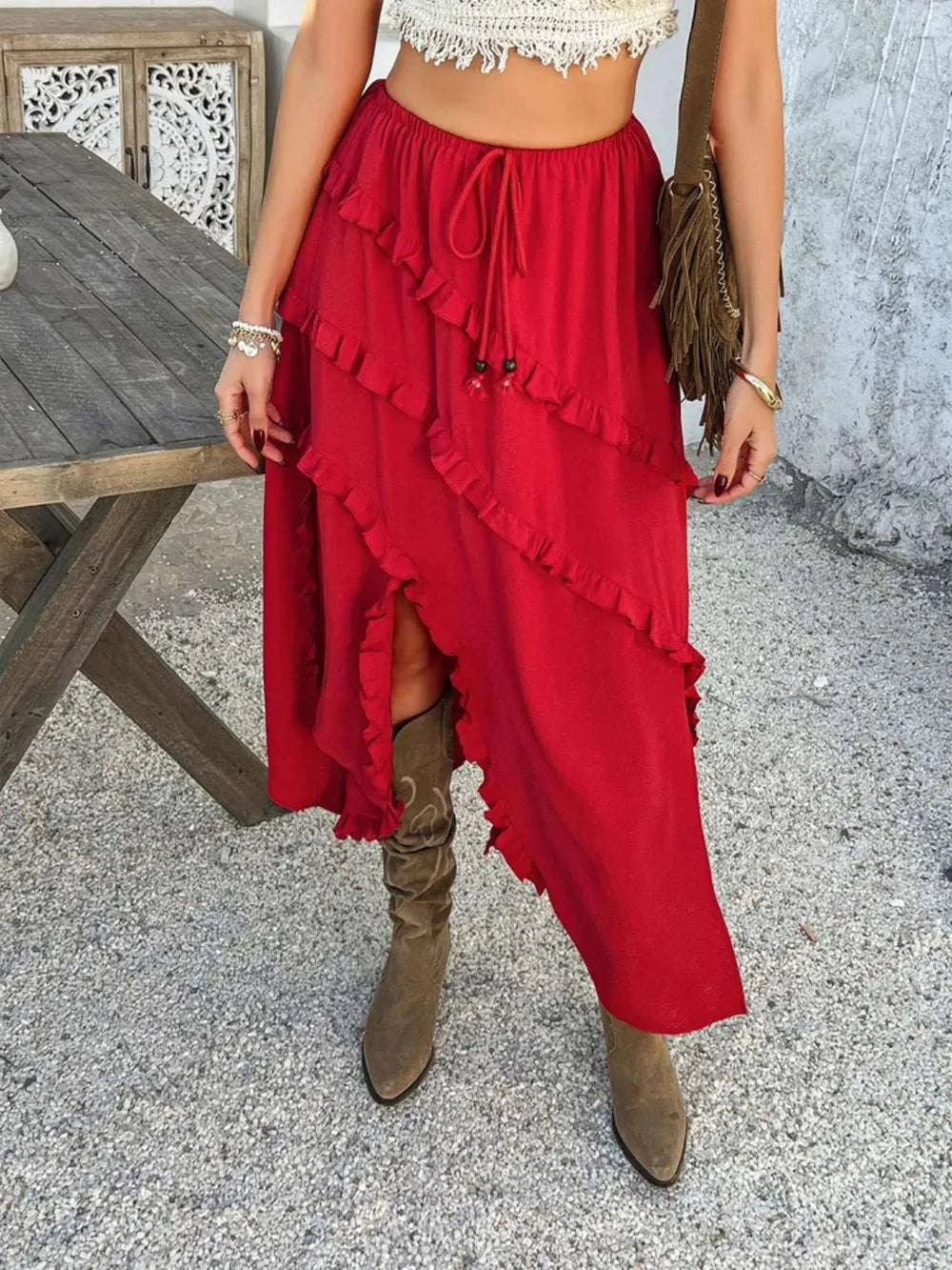 Devine Slit Drawstring Ruffled Skirt WESTCLOSET