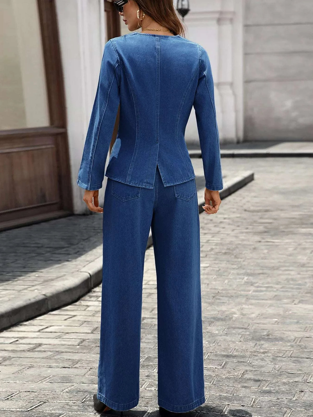 Button Up Long Sleeve Top and Jeans Denim Set WESTCLOSET