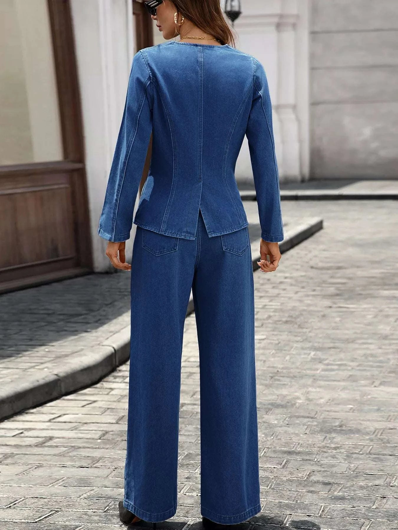 Button Up Long Sleeve Top and Jeans Denim Set WESTCLOSET