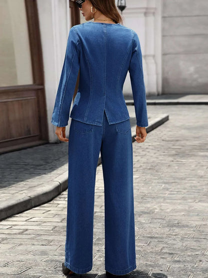 Button Up Long Sleeve Top and Jeans Denim Set WESTCLOSET