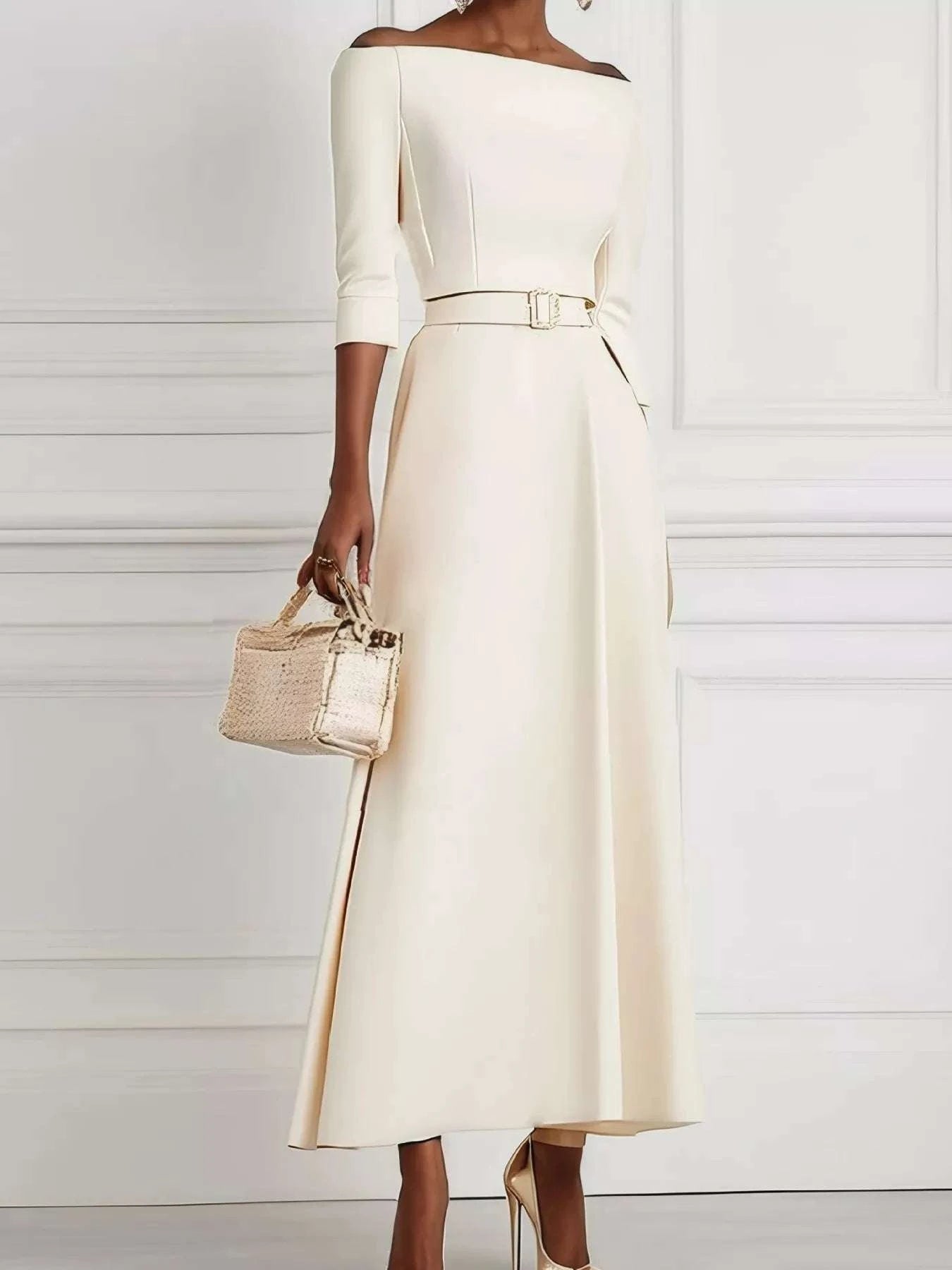 Elegant Off-Shoulder Belted Maxi Dress WESTCLOSET