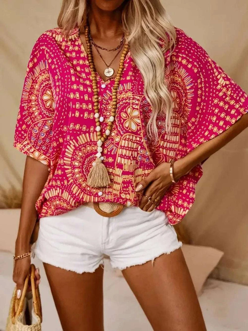Printed V-Neck Half Sleeve Top WESTCLOSET