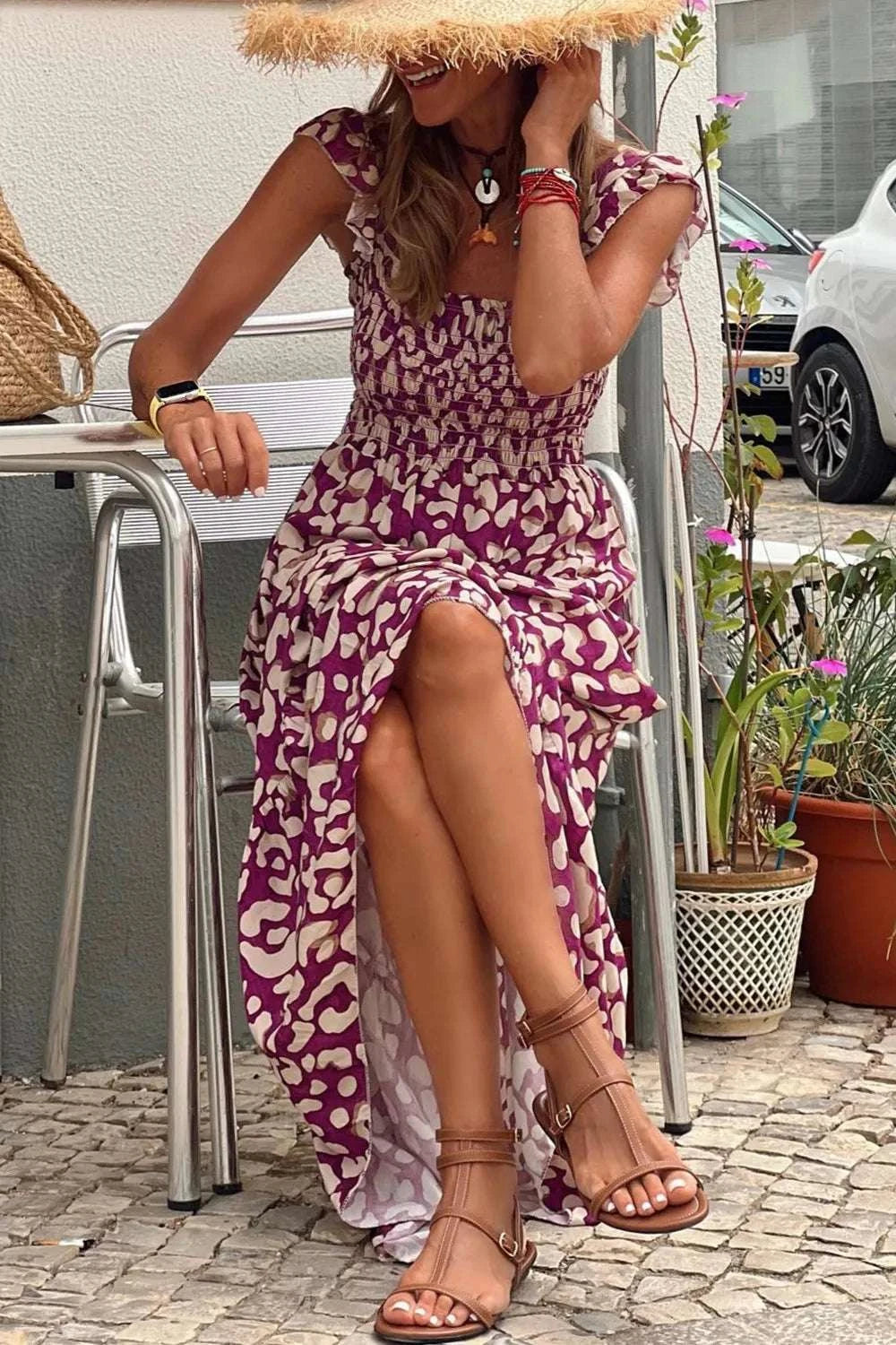 Ruffled Printed Wide Strap Dress WESTCLOSET