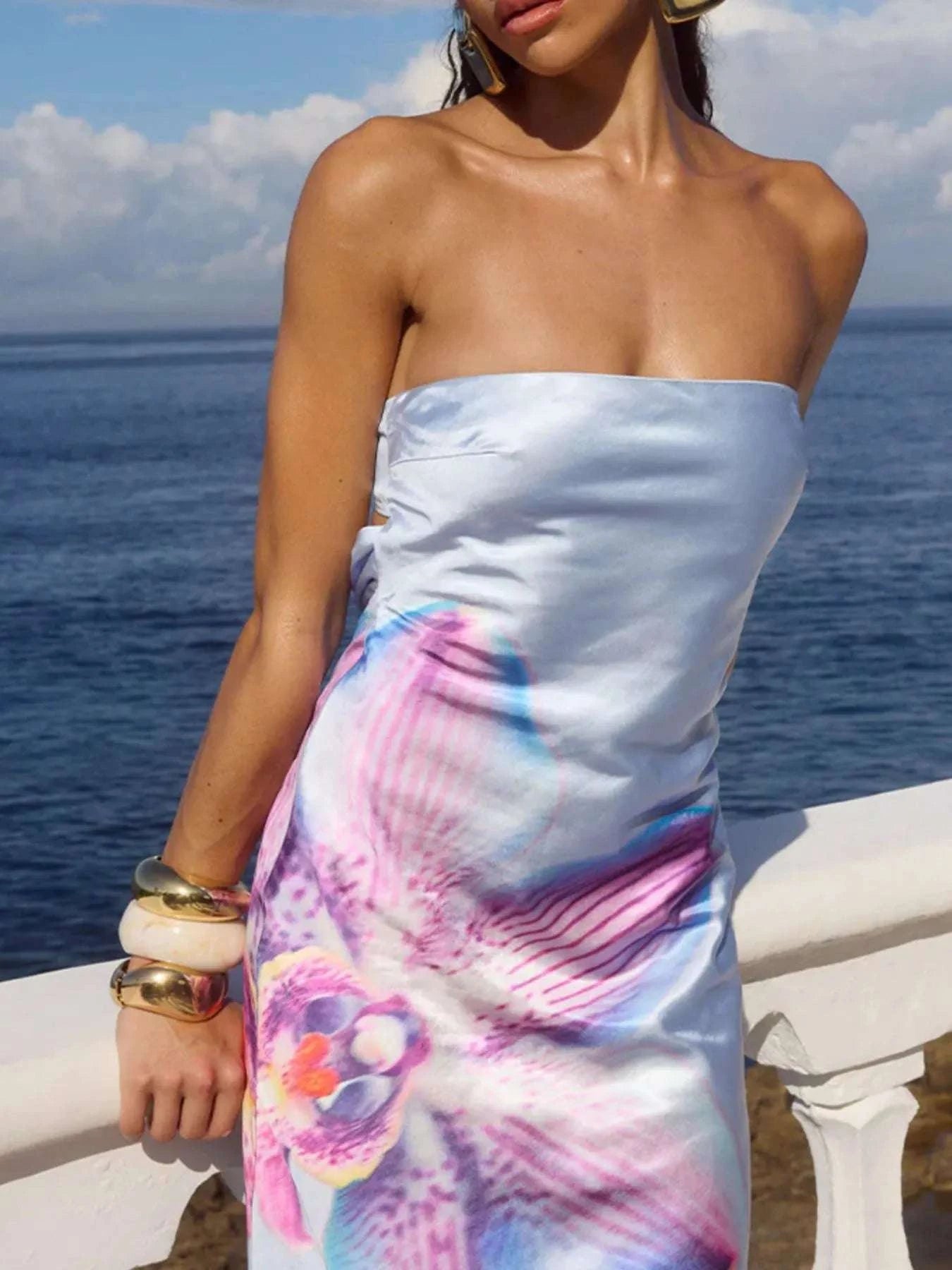 Printed Tube Maxi Dress WESTCLOSET