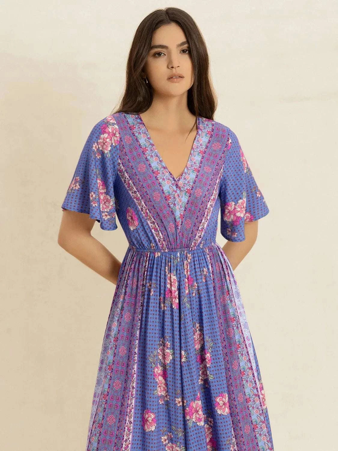 Printed Short Sleeve Midi Dress WESTCLOSET