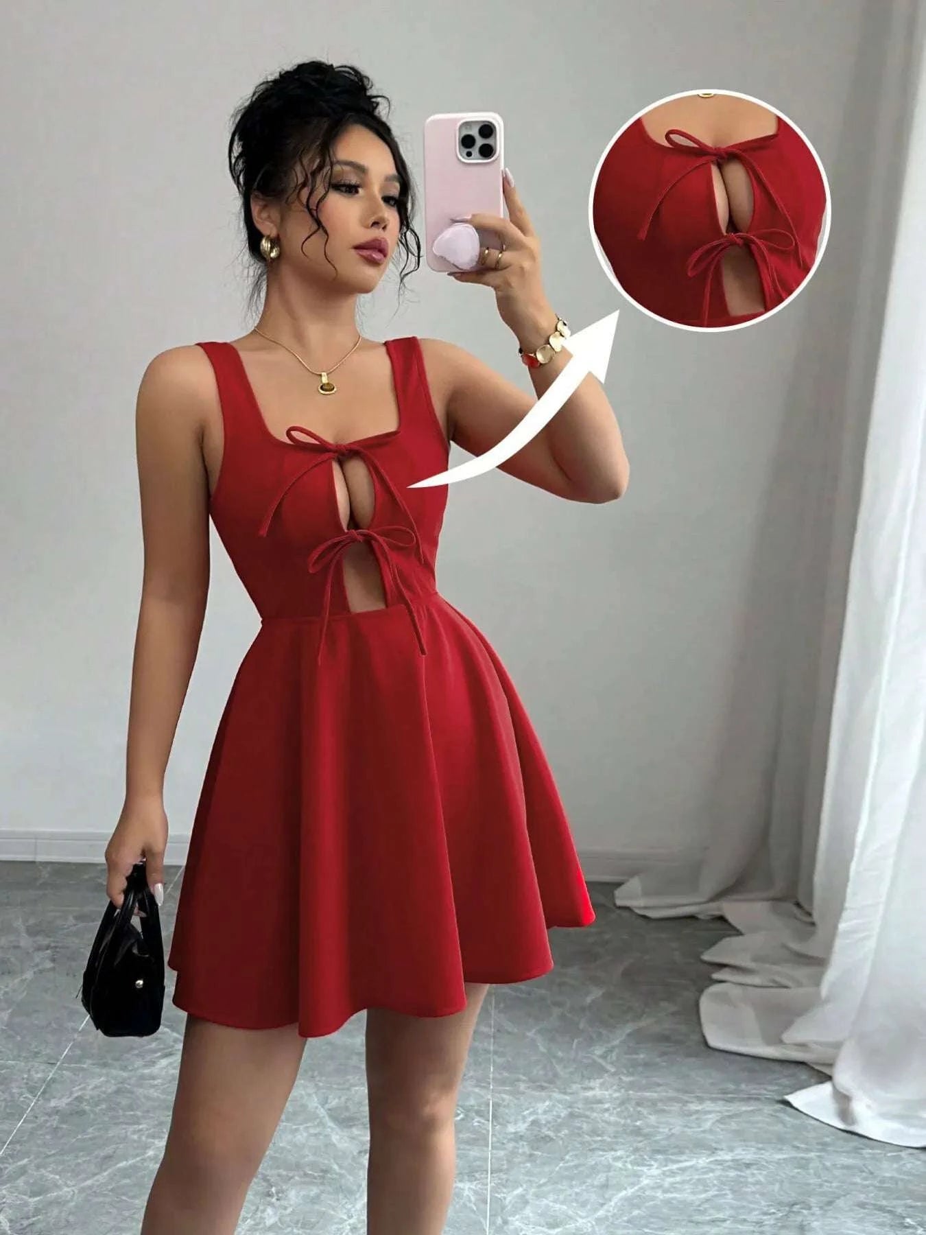 Tie Front Wide Strap Dress WESTCLOSET